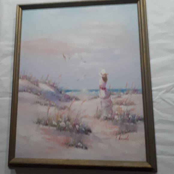 Oil Painting Original Signed by  Keswick - Girl on the Beach Seascape - Picture 2 of 5